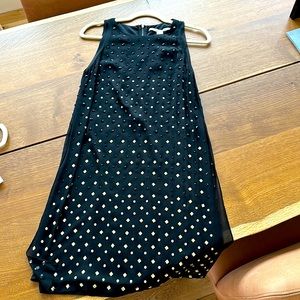 DVF NWT Black silk dress w/black and gold crystal embellishments, Size 2